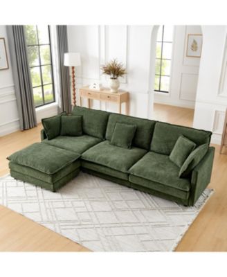 Modern L-Shaped Sectional Sofa with Ottoman, 4-Seater Convertible Couch