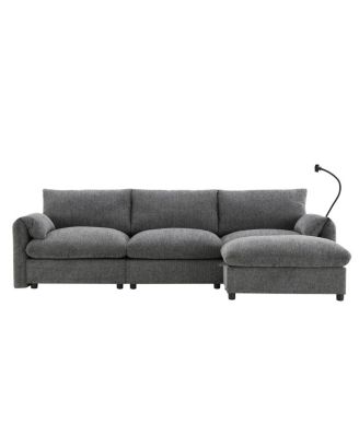  96.5" L-Shaped Sectional Sofa w/ Storage Ottoman, USB Charger & Phone Holder