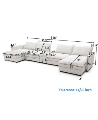 140" U-Shaped Modular Chenille Cloud Couch, 6-Seater Sofa w/ Ottoman