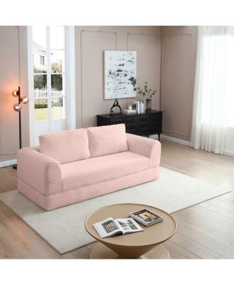 2-in-1 Folding Convertible Sofa Bed, Modern Corduroy Sleeper Couch with 2 Pillows