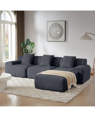 Modern L-Shaped Corduroy Sectional Sofa with Movable Ottoman