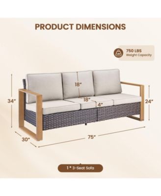 Outdoor Patio Couch, 3 Seater Outdoor Wicker Sofa with High Back, Deep Seating, Wide Armrest, Thickened Cushions, Patio for Deck, Porch Use