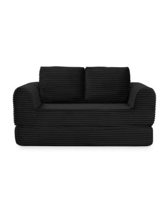 2-in-1 Folding Convertible Sofa Bed, Modern Corduroy Sleeper Couch with 2 Pillows