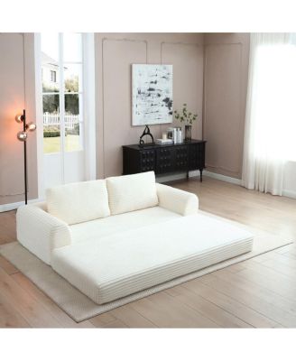  2-in-1 Folding Convertible Sofa Bed, Modern Corduroy Sleeper Couch with 2 Pillows