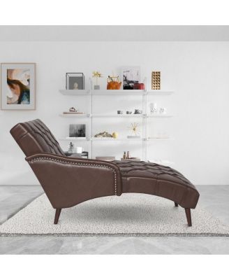 PU Chaise Lounge Armchair with Pillow and Wood Legs