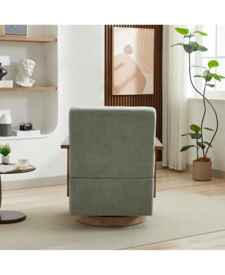 Modern Upholstered Swivel Accent Chair with Solid Wood Armrests