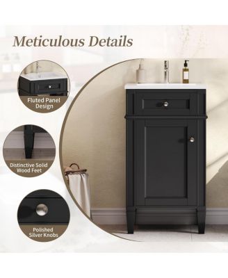 18" Bathroom Vanity with Ceramic Sink, Compact MDF Storage, Soft Close Door, Modern French Style for Small Bathroom
