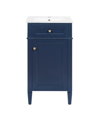 18" Bathroom Vanity with Ceramic Sink, Compact MDF Storage, Soft Close Door, Modern French Style for Small Bathroom