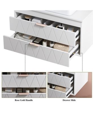 Floating Bathroom Vanity with Ceramic Vessel Sink, 2 Soft-Close Drawers, Modern Solid Wood Wall Mounted Cabinet