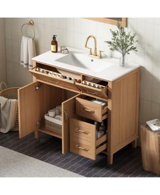 36" Modern Natural Bathroom Vanity with Ceramic Sink, Soft-Close Drawers, Double Door Cabinet, Ample Storage for Bathroom