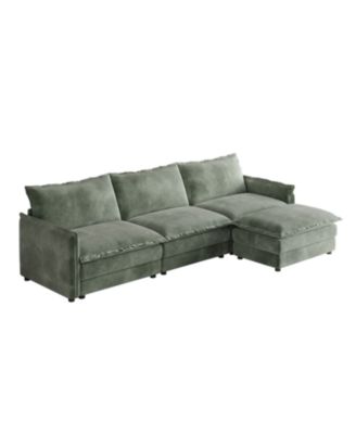 Streamdale Corduroy 3-Seater Cloud Couch with Footrest & Cushions