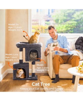 33.1-inch Cat Tree Tower with Large Perch 2 Caves Scratching Posts Sturdy Stable