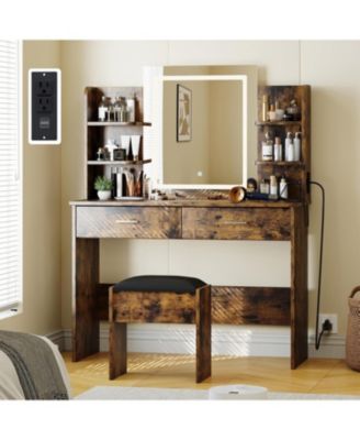 Vanity Desk with Mirror and Lights, Makeup Vanity Desk with Lights 3 Colors, Makeup Table with 2 Drawers