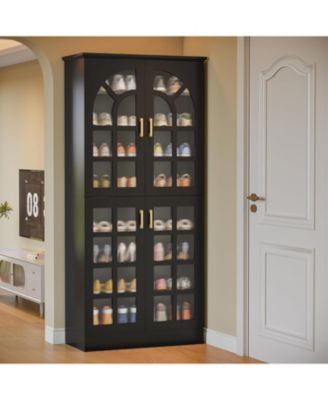 68.94" Tall Shoe Cabinet with Doors and Led Lights, 8-Tier Wooden Shoe Rack Organizer with Adjustable Shelves