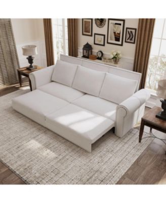 Chesterfield King Pull Out Sleeper Sofa Bed, Velvet, Nailhead Trim