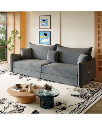 81.9" King Pull Out Sofa Bed, 3-in-1 Convertible Velvet Couch with Pillows