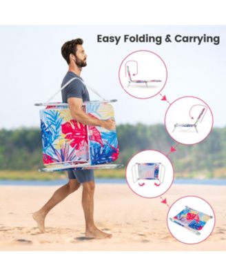 2 Pieces Outdoor Folding Chaise Lounge 5-position Lay Flat Beach Recliner