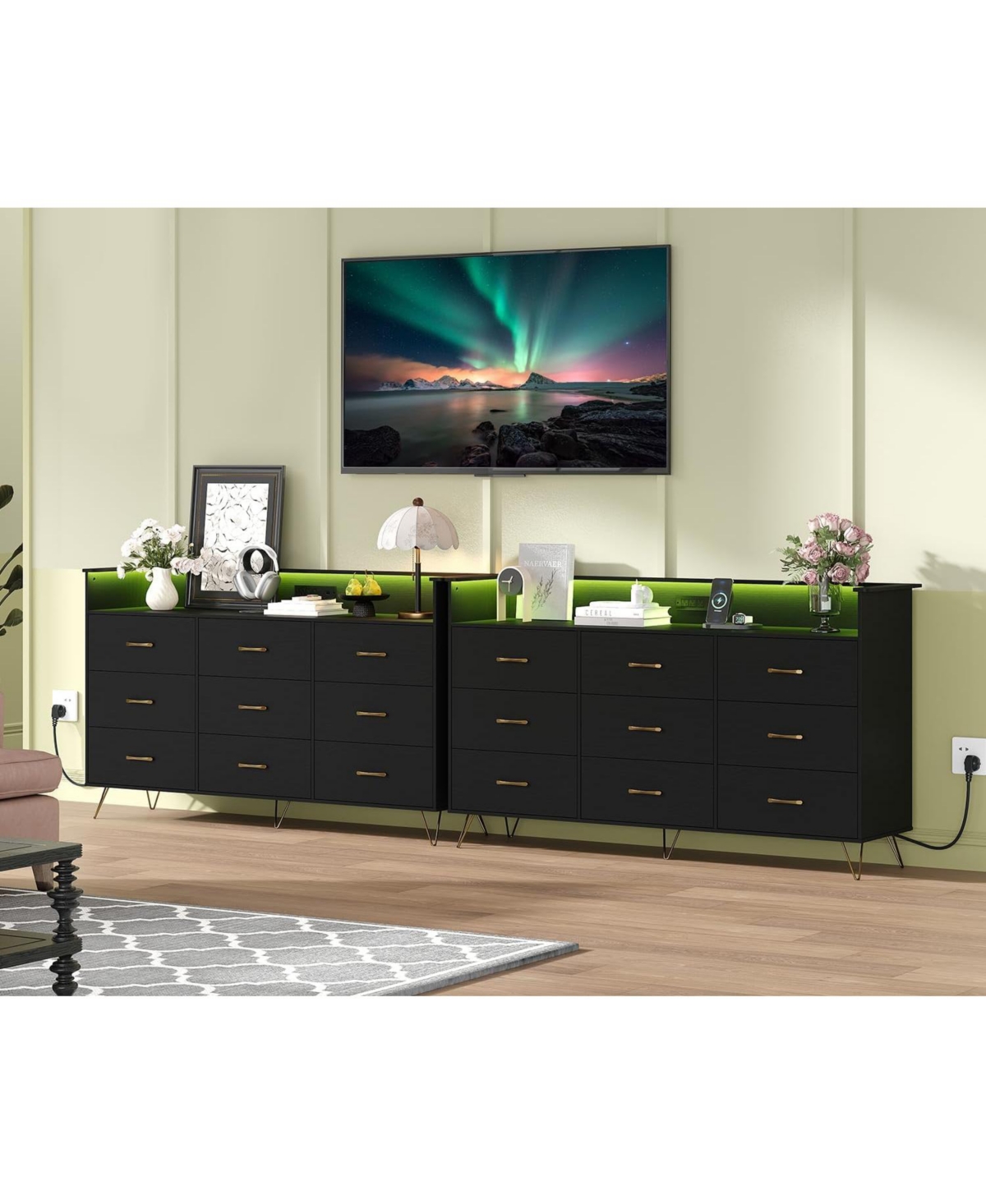 gaomon 9-Drawer Tall Dresser with Rgb Lights & Charging Station