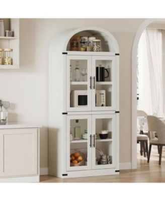 Arched Farmhouse Bookcase with Doors, 71.4" Tall Rounded Display Cabinet
