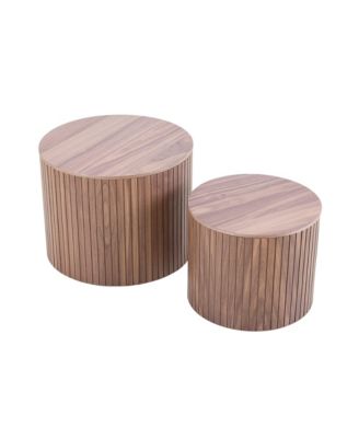2-Piece MDF Nested Table Set, Handcrafted Round Coffee Tables in Walnut for Living Room & Lounge