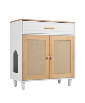 Cat Litter Box Furniture with Scratching Door & Socket