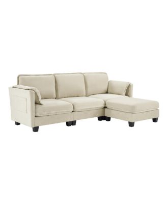 L-shaped sofa, cotton-linen, storage armrest, 3-seater for living room/office