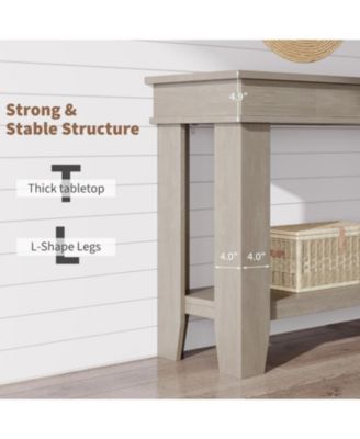 54" Farmhouse Rectangular Wooden Console Table with Drawers and Open Shelf