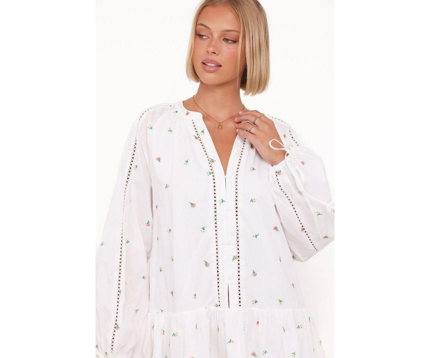 Женское платье Petal and Pup Hart Long Sleeve Mini, цвет: Белый с принтом — фото 4