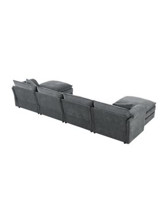 136" Chenille Modular Sectional Sofa with Deep Seat & Movable Ottoman