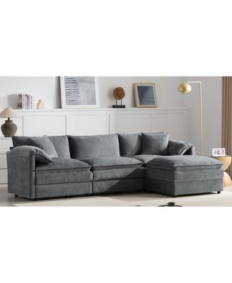 103" Chenille Modular Sectional Sofa with Deep Seat & Movable Ottoman