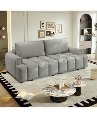Comfy 90.2" 4-Seater Teddy Fabric Convertible Sleeper Sofa Bed