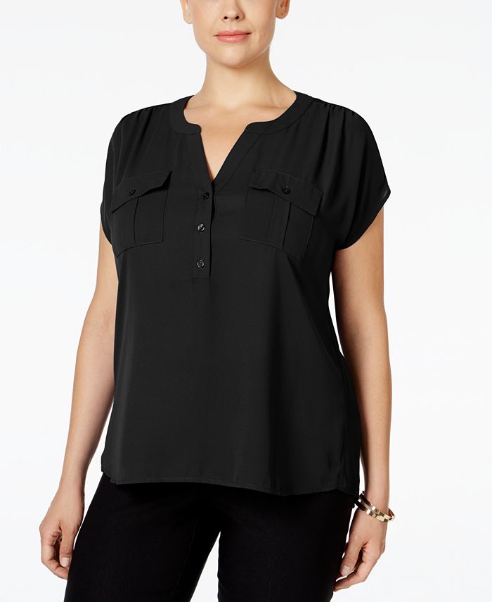 Inc International Concepts Plus Size Woven Front V Neck Top Created For Macys And Reviews Tops