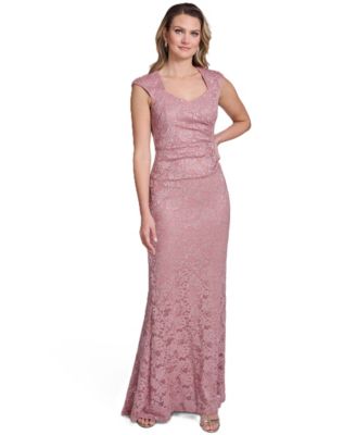 Women's Extended Cap-Sleeve Sweetheart Neck Side Tuck Gown