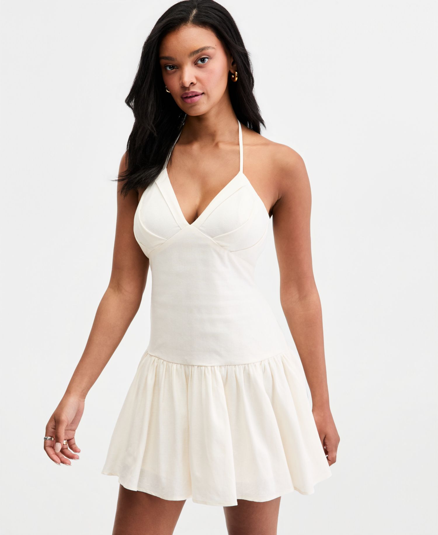Women's Linen-Blend Drop-Waist Mini Dress