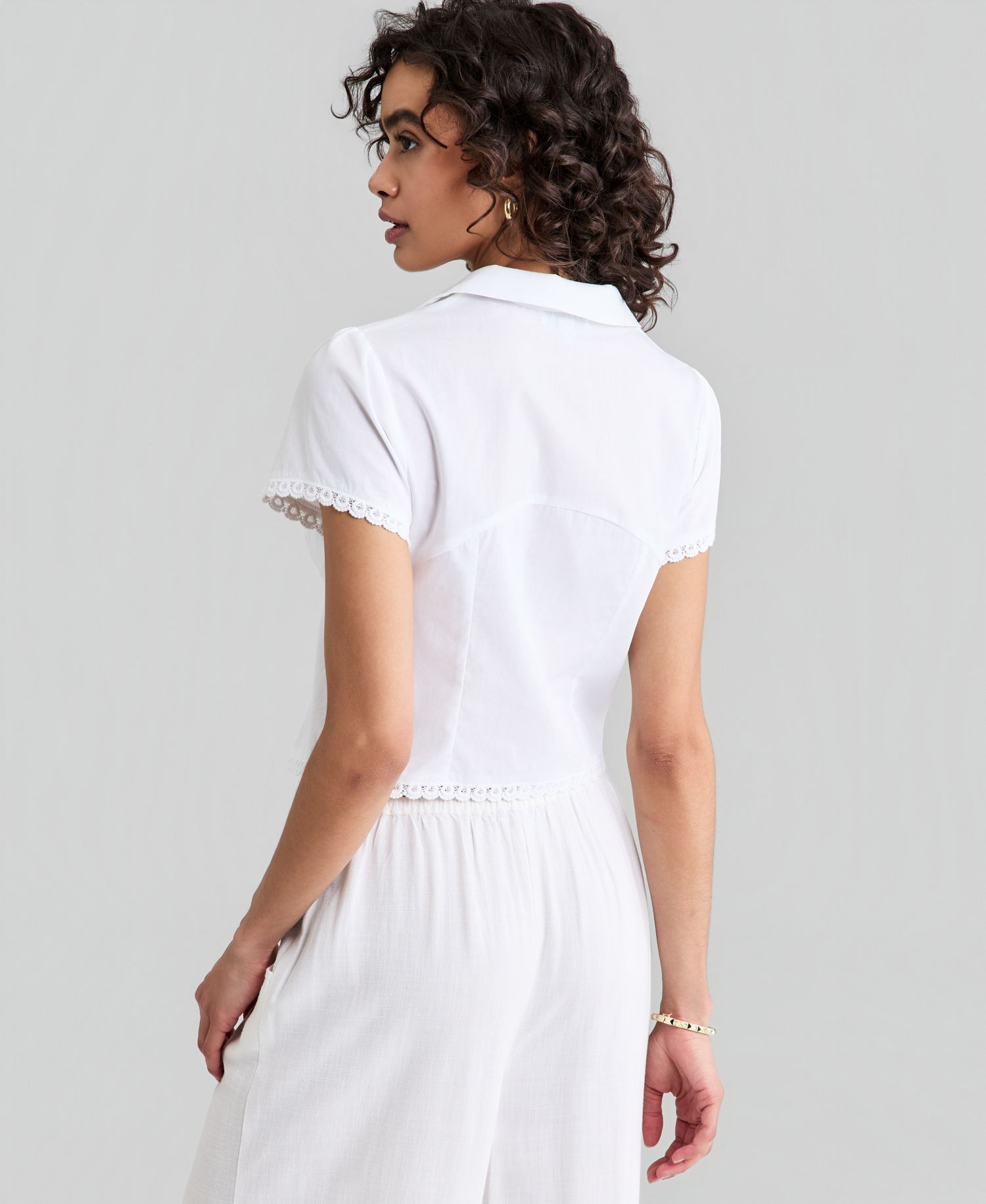 Women's Lace-Trim Fitted Cotton Shirt