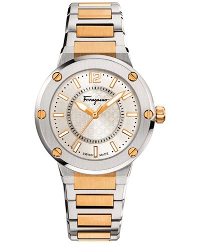 Ferragamo Women's Swiss F-80 Two-Tone Ion-Plated Stainless Steel Bracelet Watch 33mm FIG04 0015