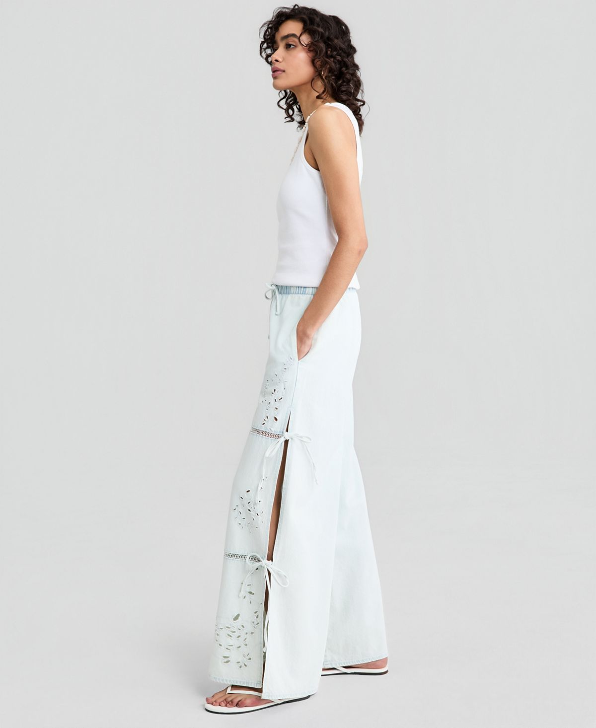 And Now This Women's Embroidered Eyelet Tie-Side Jeans, Macy's Exclusive view 2 — MAYCSS fashion products