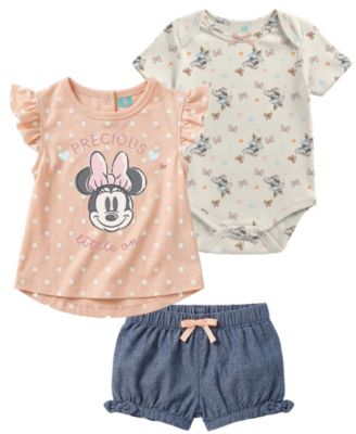 Baby Girls' Minnie Print Top, Bodysuit and Shorts, 3-Piece Set