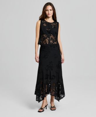 Women's Embroidered Handkerchief-Hem Maxi Skirt