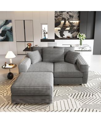 82.7" Corduroy Movable Ottoman 3 Seat Sofa