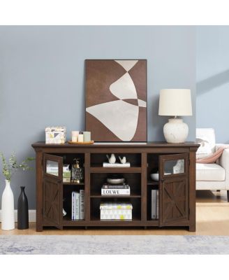 Farmhouse Barn Door TV Stand Media Console Espresso 60.23"W