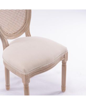 French Style Solid Wood Rattan Back Dining Chair (Set of 2).