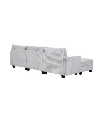 100-inch L-shaped corduroy sofa with modular seating and built-in charging ports