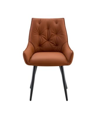 Dining Chairs Set of 2, Camel Faux Leather, Mesh Metal Legs