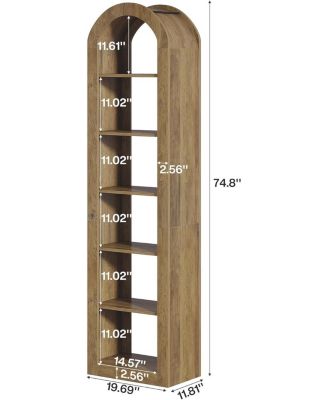 74.8" Tall Arched Bookshelf, 6-Tier Narrow Open Bookcase(1 PC)