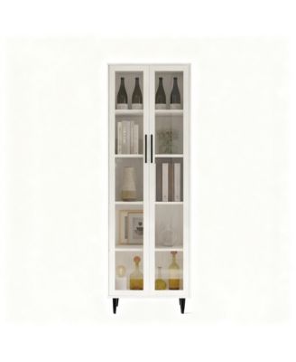 71" Glass Door Bookshelf 5-Tier Display Cabinet Narrow Storage