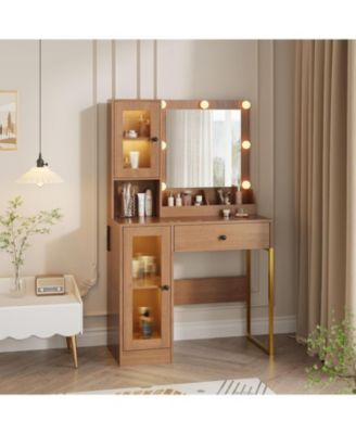 Makeup Vanity Desk with 3-Color LED Lighted Mirror