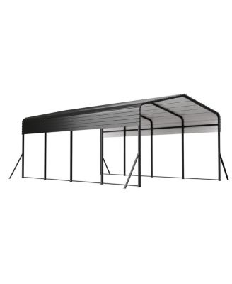 13x20 FT Metal Carport w/ Reinforced Frame & 4 Poles, Steel Roof Shelter