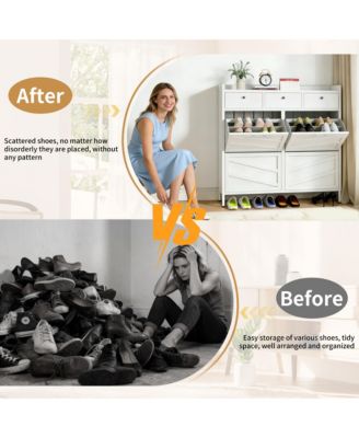 Hidden Slim 4 Flip Drawer & 3 Drawer Feature Shoe Storage Cabinet