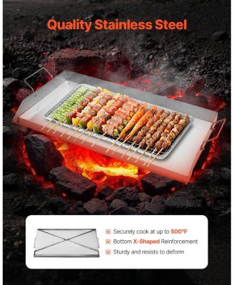 32 x 16 Inch Stainless Steel Griddle Plate for Gas Grill with Handles